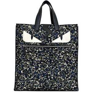Fendi Tote Bag Navy Blue Monster Bugs Vertical Camouflage